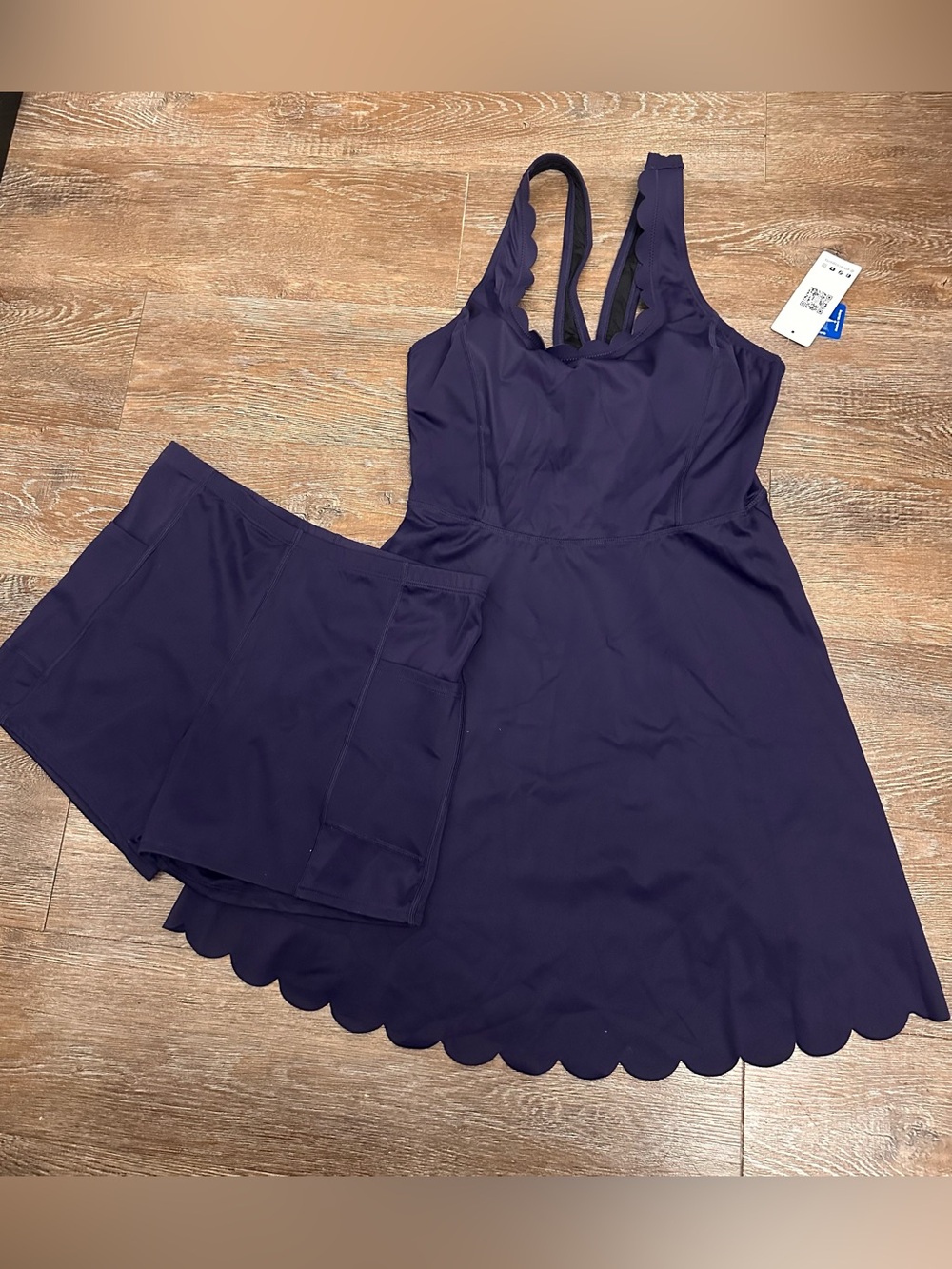 Scallop-Hem Mini Dress in Deep Blue with Matching Skort